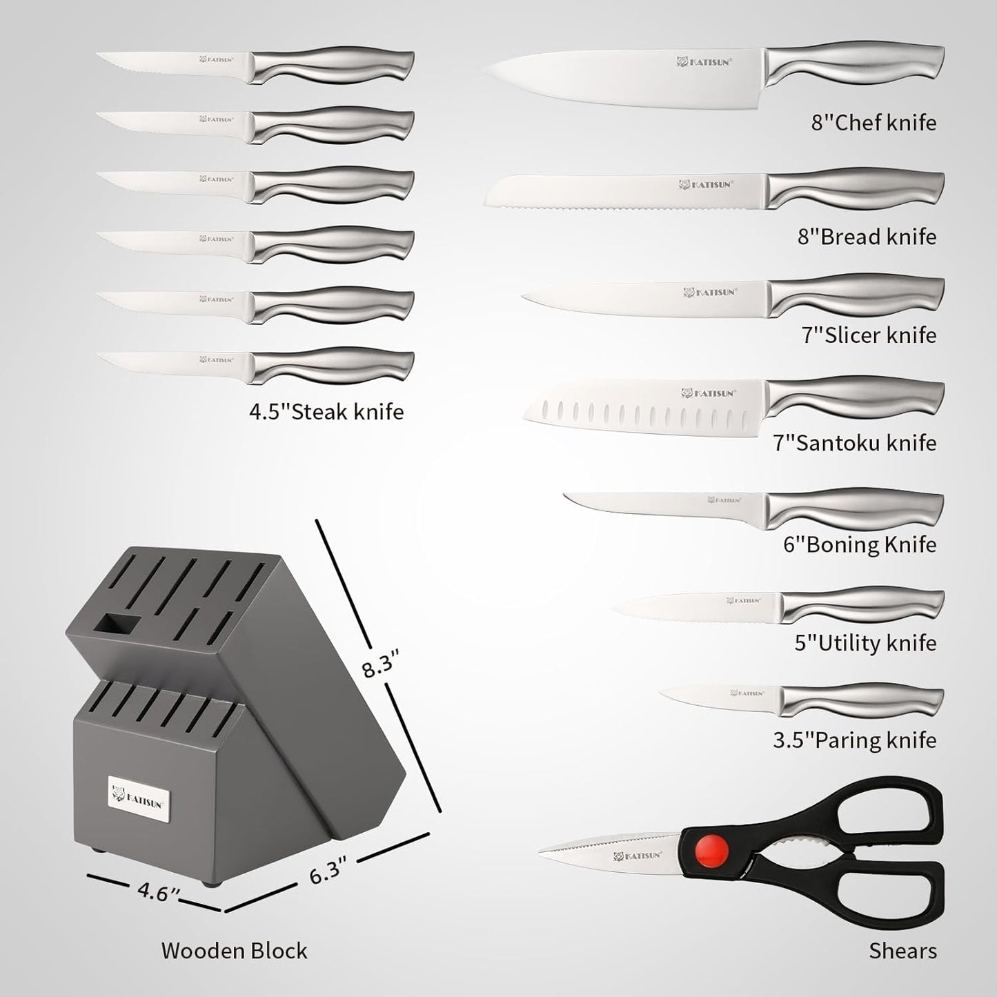 Kitchen Knife Set, 15 Pieces